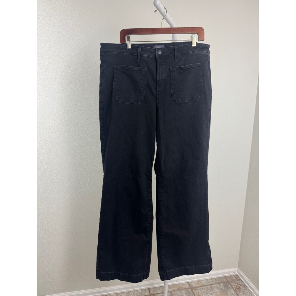 NYDJ Teresa Wide Leg Jeans Black Rinse High Rise Lift Tuck Size 18
